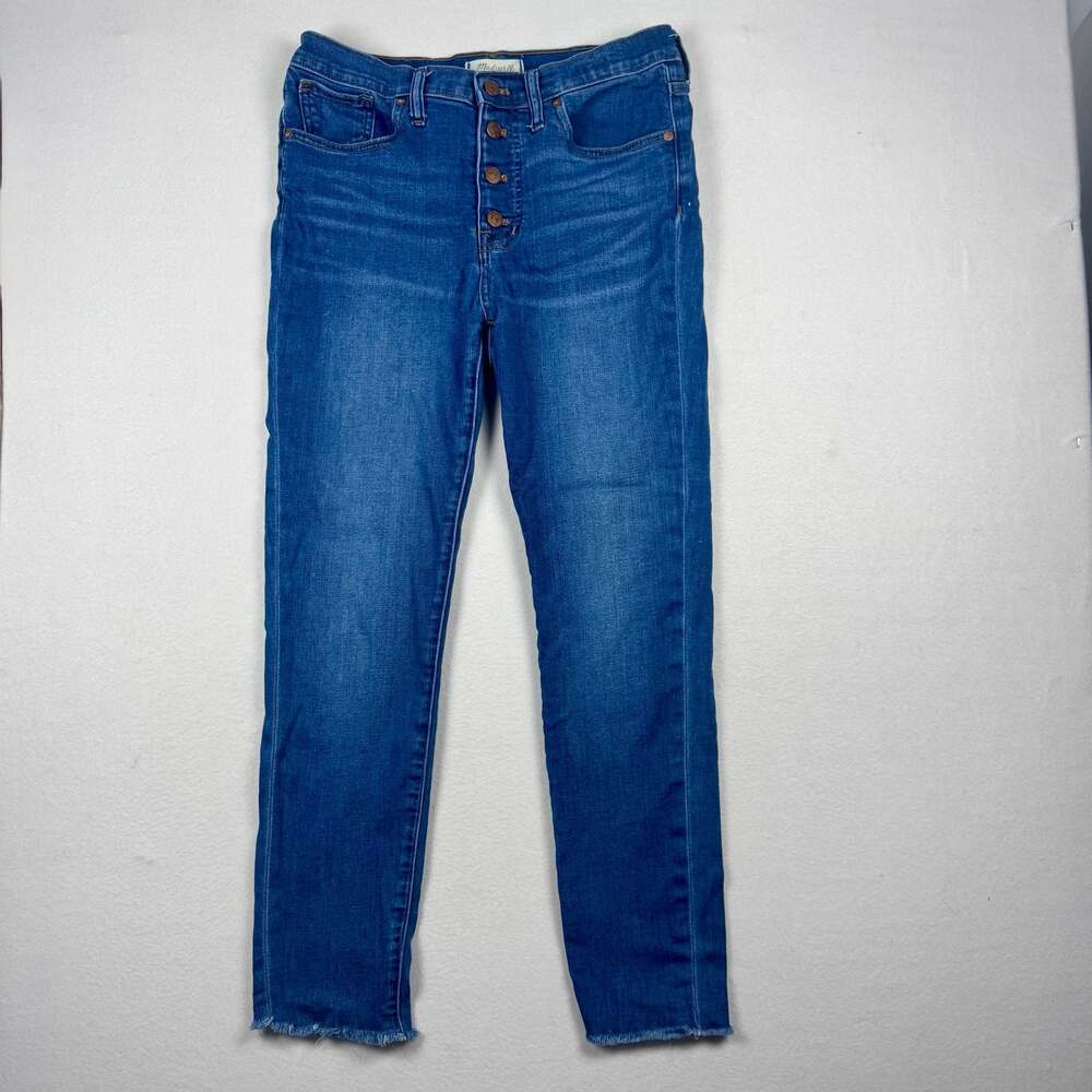 Madewell 10" High-Rise Skinny Crop Jeans Button-Front Raw Hem Blue Wash